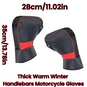 Red and Black Thick Warm Brown Plish Lined Winter Motorcycle Handlebar Gloves